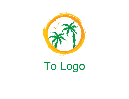 trees and birds in round travel logo