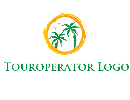 trees and birds in round travel logo