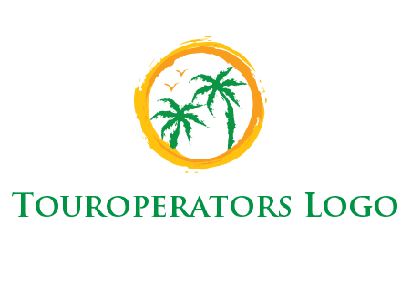trees and birds in round travel logo