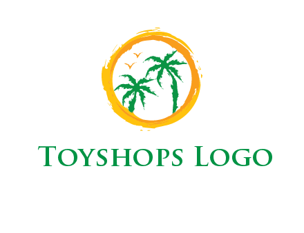 trees and birds in round travel logo