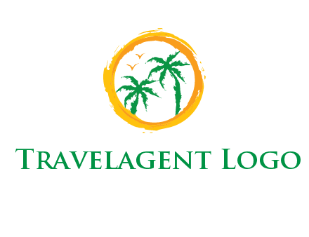 trees and birds in round travel logo