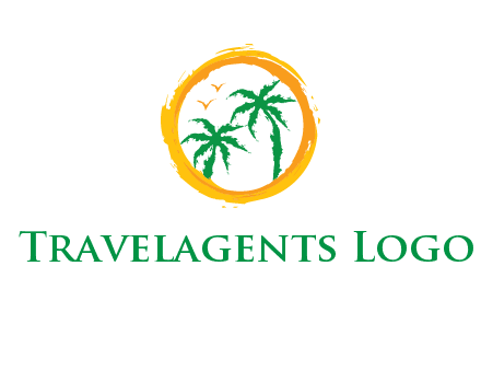 trees and birds in round travel logo