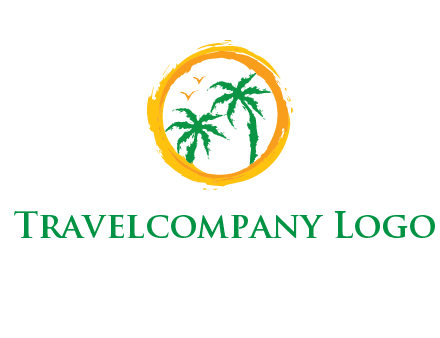 trees and birds in round travel logo