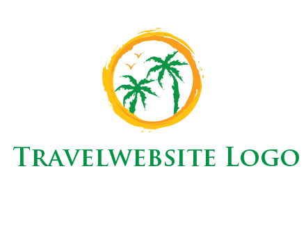 trees and birds in round travel logo