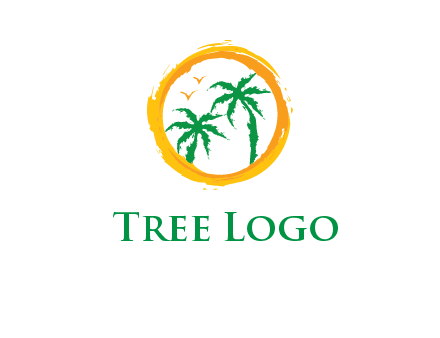 trees and birds in round travel logo