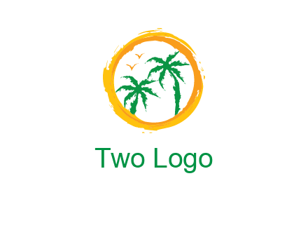 trees and birds in round travel logo
