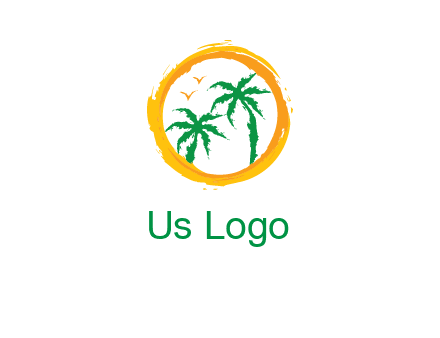 trees and birds in round travel logo