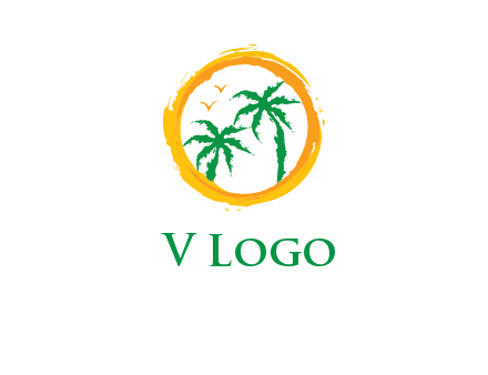 trees and birds in round travel logo