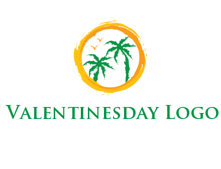 trees and birds in round travel logo
