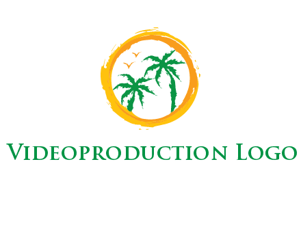 trees and birds in round travel logo
