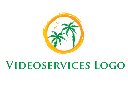 trees and birds in round travel logo