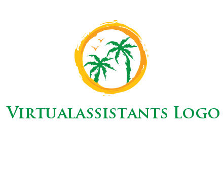 trees and birds in round travel logo
