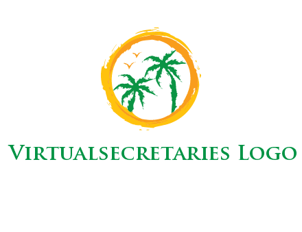 trees and birds in round travel logo