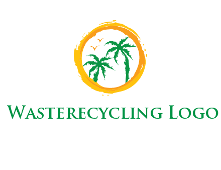 trees and birds in round travel logo