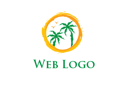 trees and birds in round travel logo