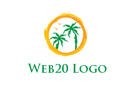 trees and birds in round travel logo