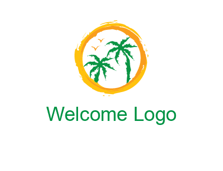 trees and birds in round travel logo