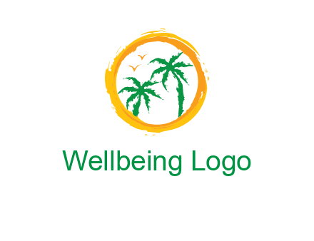 trees and birds in round travel logo