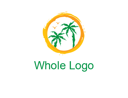 trees and birds in round travel logo