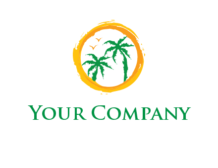 trees and birds in round travel logo