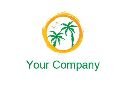 trees and birds in round travel logo