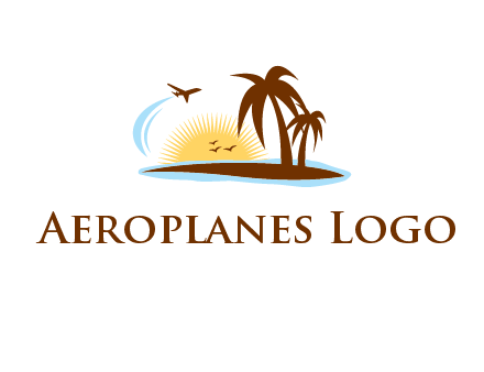 airplane sun trees travel logo