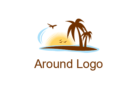 airplane sun trees travel logo