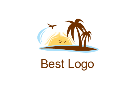 airplane sun trees travel logo