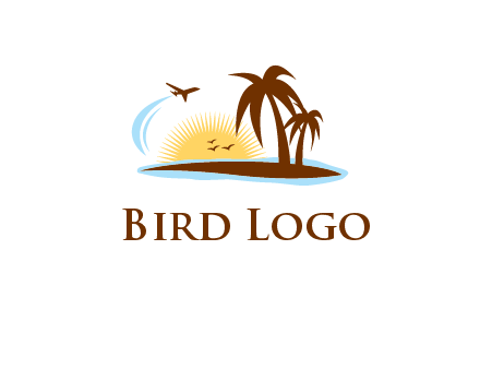 airplane sun trees travel logo