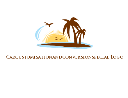 airplane sun trees travel logo