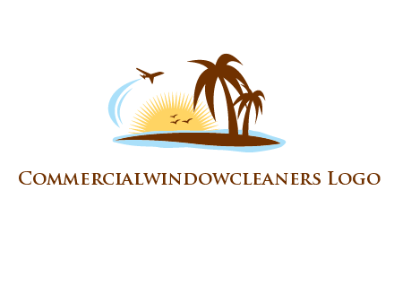 airplane sun trees travel logo