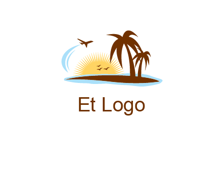airplane sun trees travel logo