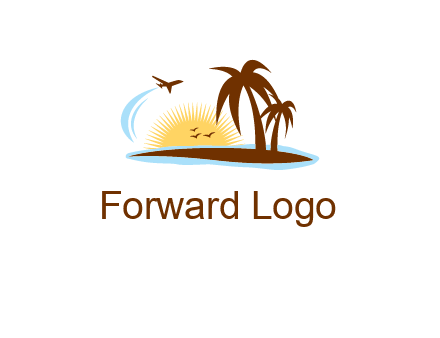 airplane sun trees travel logo