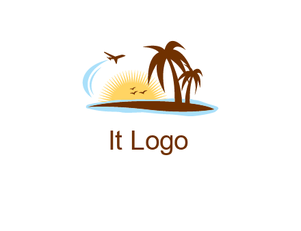 airplane sun trees travel logo