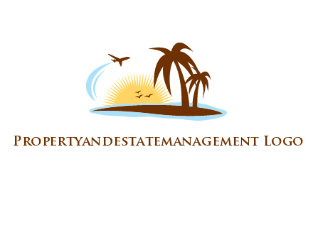 airplane sun trees travel logo