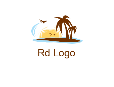 airplane sun trees travel logo