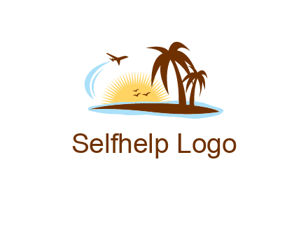 airplane sun trees travel logo
