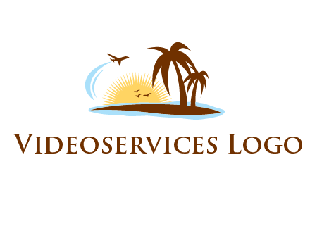 airplane sun trees travel logo