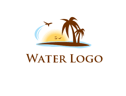 airplane sun trees travel logo