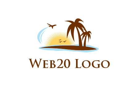 airplane sun trees travel logo