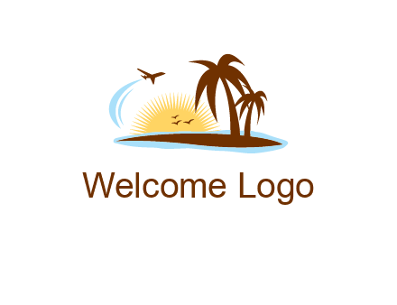 airplane sun trees travel logo
