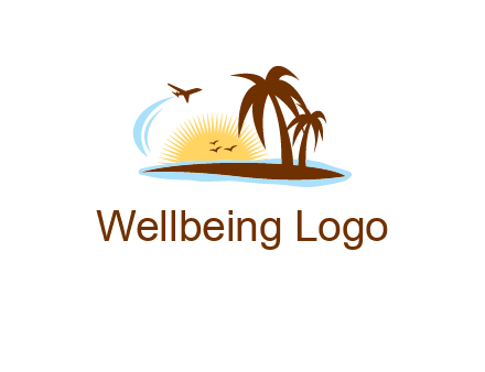 airplane sun trees travel logo