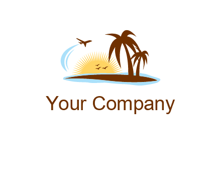 airplane sun trees travel logo