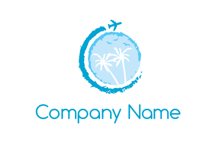 grunge travel logo with aeroplane circling earth