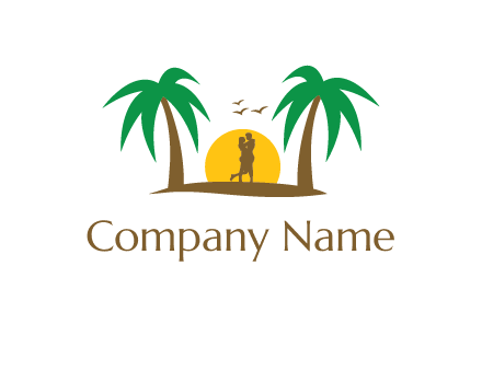 sun tree couple travel logo