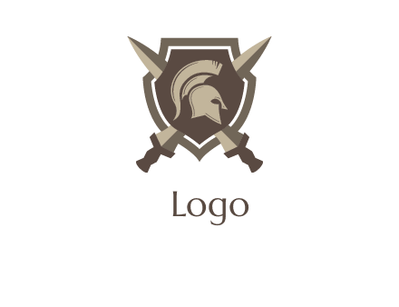 spartan helmet and sword in shield logo