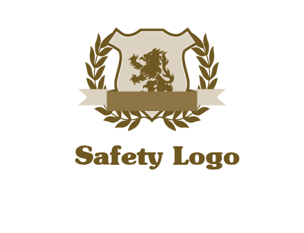 lion on shield logo with a wreath