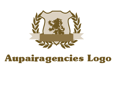 lion on shield logo with a wreath