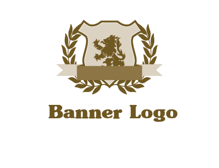 lion on shield logo with a wreath