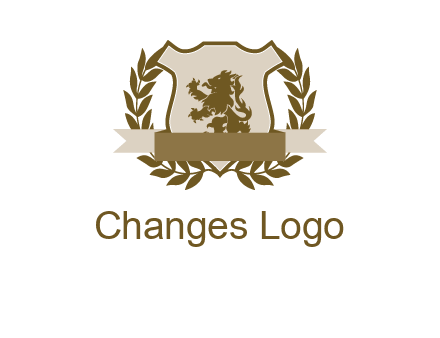 lion on shield logo with a wreath